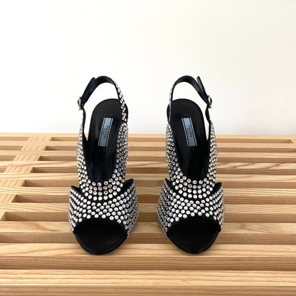 PRADA - Crystal Block Heel Open Toe Pump - Picture 2 of 15